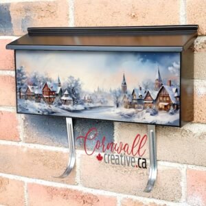 Charming Winter Village Watercolor Painting Wall-mounted Townhouse Mailbox Cover