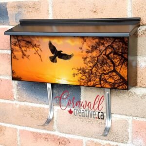 Silhouette Of Bird Flying On Sunset Orange Sky Wall-mounted Townhouse Mailbox Cover