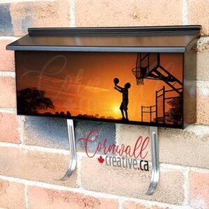 Teen Male Playing Basketball At Sunset Wall-mounted Townhouse Mailbox Cover