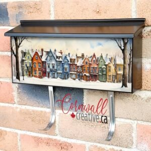 Whimsical Snowy Canadian City Waterpainted Wall-mounted Townhouse Mailbox Cover