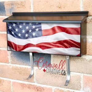 A Close Up Photograph Shows A Section Of The American Flag Wall-mounted Townhouse Mailbox Cover