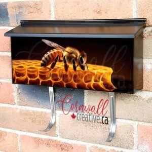 A Honey Bee Is Feeding On Honey Inside A Beehive Wall-mounted Townhouse Mailbox Cover