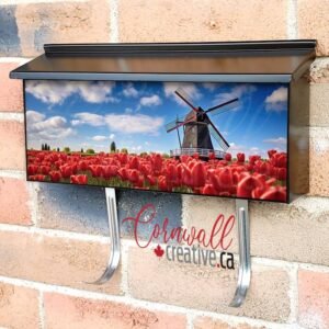 Traditional Dutch Windmill And Colorful Red Tulips Wall-mounted Townhouse Mailbox Cover