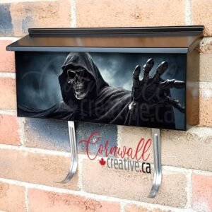 Grim Reaper Extending Arm Towards Camera Wall-mounted Townhouse Mailbox Cover