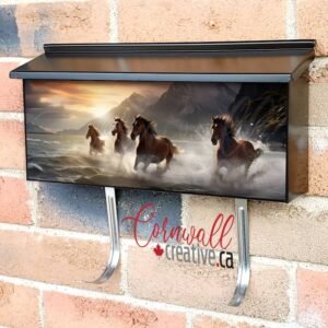 Horses Group Running Across The Water At Sunset Wall-mounted Townhouse Mailbox Cover