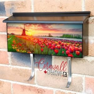 Colorful Tulip Field Traditional Dutch Wind Mill Scene Wall-mounted Townhouse Mailbox Cover