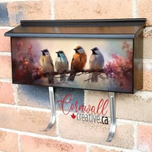 Tiny Birds On A Branch With Pink Blossoms Wall-mounted Townhouse Mailbox Cover