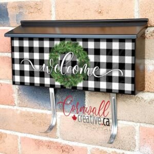 Welcome Message On Black And White Buffalo Plaid Wall-mounted Townhouse Mailbox Cover