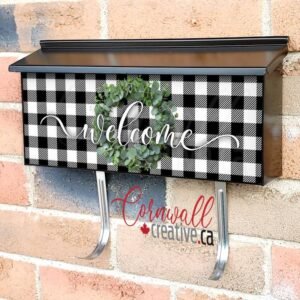 Welcome Message On Black And White Buffalo Plaid 2 Wall-mounted Townhouse Mailbox Cover