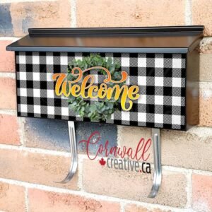 Welcome Message On Black And White Buffalo Plaid 3 Wall-mounted Townhouse Mailbox Cover