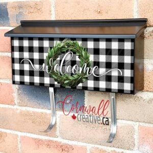 Welcome Message On Black And White Buffalo Plaid 4 Wall-mounted Townhouse Mailbox Cover