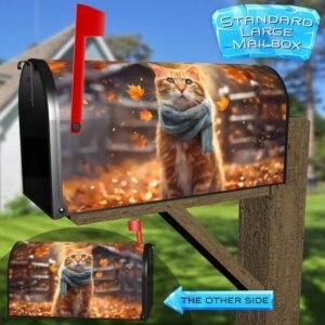 Farmhouse Kitten and Falling Leaves Rural Farm Mailbox Cover