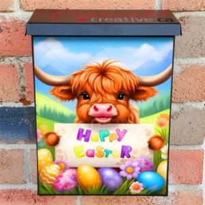 Cute Easter Highland Cow Greeting Colonial Mailbox Cover