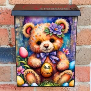 Easter Teddy Bear and Eggs Colonial Mailbox Cover