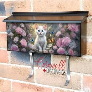 White Cat in the Butterfly Garden Wall-mounted Townhouse Mailbox Cover