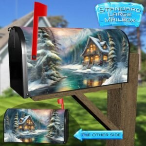 Beautiful Winter Cottage Rural Farm Mailbox Cover