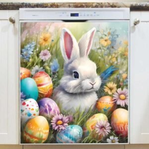 Baby Easter Bunny in the Meadow Magnetic Dishwasher Door Cover