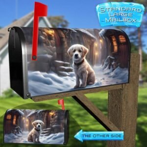 Winter Puppy in an Old Village Rural Farm Mailbox Cover