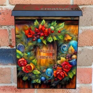 Colorful Christmas Wreath Colonial Mailbox Cover