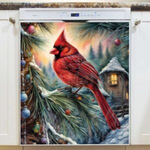 Cardinal on a Pine Tree Magnetic Dishwasher Door Cover
