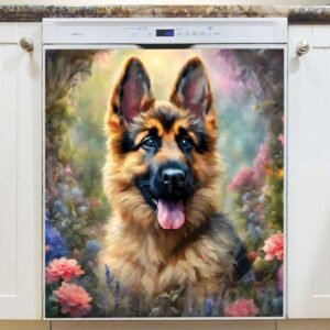 Baby German Shepherd in the Garden  Magnetic Dishwasher Door Cover