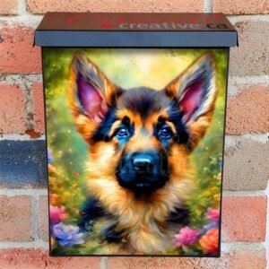 German Shepherd Puppy and Flowers Colonial Mailbox Cover