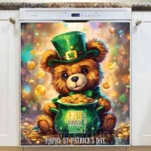 St. Patrick Day Teddy Bear with Gold Magnetic Dishwasher Door Cover
