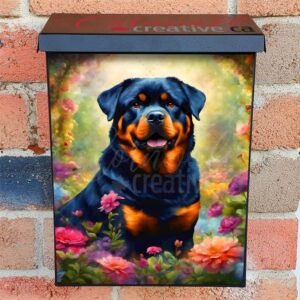 Cute Rottweiler and Flowers Colonial Mailbox Cover
