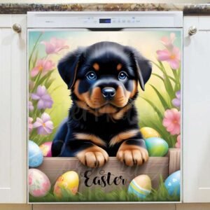 Cute Easter Rottweiler Puppy Magnetic Dishwasher Door Cover