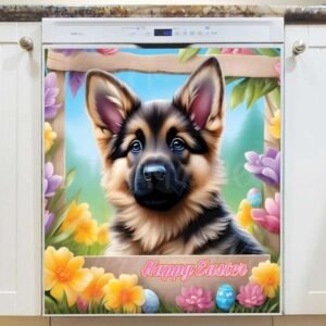 Easter German Shepherd Puppy Magnetic Dishwasher Door Cover