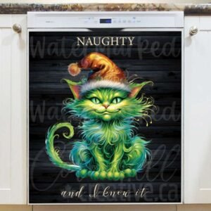 Naughty Christmas Kitten Magnetic Dishwasher Door Cover