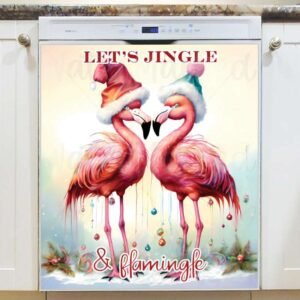Christmas Flamingo Couple 2 Magnetic Dishwasher Door Cover
