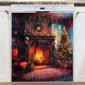 Christmas Room with Fireplace Magnetic Dishwasher Door Cover
