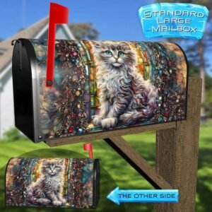 Stained Glass Pretty Kitten Rural Farm Mailbox Cover