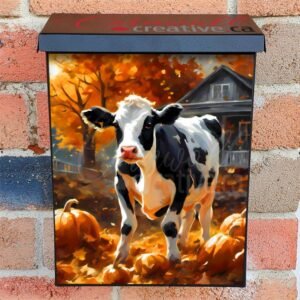 Farmhouse Cow and Pumpkins Colonial Mailbox Cover