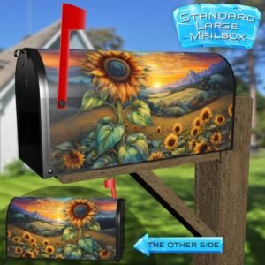 Blooming Sunset Sunflowers Rural Farm Mailbox Cover