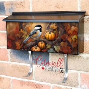 Autumn Pumpkins and Chickadee Wall-mounted Townhouse Mailbox Cover