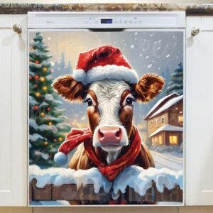 Cute Santa Cow Magnetic Dishwasher Door Cover