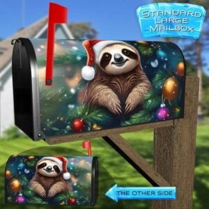 Christmas Sloth in Santa Hat Rural Farm Mailbox Cover
