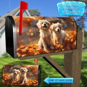 Puppies Playing in the Leaves Rural Farm Mailbox Cover