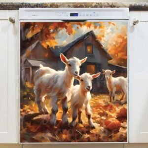 Baby Goats Playing in the Leaves Magnetic Dishwasher Door Cover