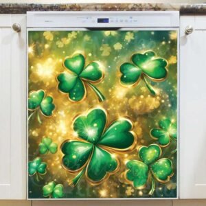 St. Patrick’s Day Shamrocks and Gold Magnetic Dishwasher Door Cover