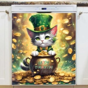 St. Patrick’s Day Kitten in Top Hat Magnetic Dishwasher Door Cover