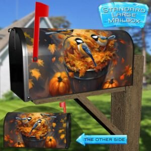 Autumn Chickadees and Leaves Rural Farm Mailbox Cover