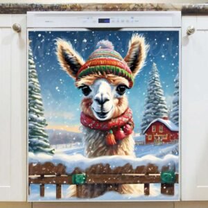 Cute Christmas Llama Magnetic Dishwasher Door Cover