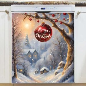 Vintage Christmas Town in the Valley Magnetic Dishwasher Door Cover