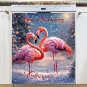 Christmas Flamingo Couple Magnetic Dishwasher Door Cover