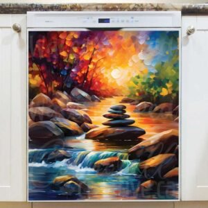Little Stream with Zen Stones Magnetic Dishwasher Door Cover