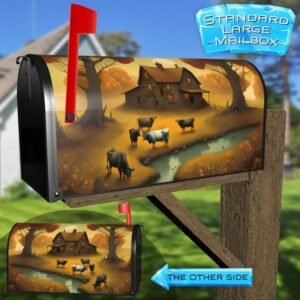 Prim Country Farmhouse with Cows Rural Farm Mailbox Cover