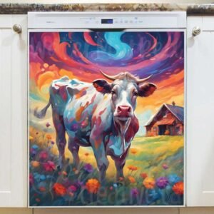 Colorful Farmhouse Cow Magnetic Dishwasher Door Cover